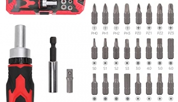 Amazonbasics 41-Piece Magnetic Ratchet Screwdriver Set, Multicolor