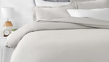 Amazonbasics Microfiber Polyester 3-Piece Duvet Cover Set With 2 Pillow Covers (Queen, Light Grey)