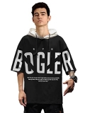 Eyebogler Men’S Designer Half Sleeves Hooded Neck Printed T-Shirt Black White