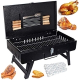 Mazoria Big Size Foldable Charcoal Barbeque Grill Set Tandoor For Home Bbq Griller With 8 Skewers, 1 Grill, 1 Glove, 1 Tong & 1 Butter Brush