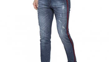 Campus Sutra Men Shaded Side Red Stripe Stitching Denim Jeans(Az19Jn_S2L_M_Pln_Nbu_Az_32)