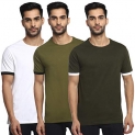 Neostreak Men’S Solid Slim Fit T-Shirt (Pack Of 3) (Neorndteeconcuf-P3-Dgrnolvwhi-M_Dark, Olive Green, White Medium)