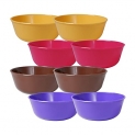 Wonder Prime Sigma 300 Microwave Safe Multipurpose Plastic Bowl Set, 8 Pc Mixing Bowl 300 Ml, Yellow Brown Violet Red Color, Made In India, Kbs02009