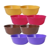 Wonder Prime Sigma 300 Microwave Safe Multipurpose Plastic Bowl Set, 8 Pc Mixing Bowl 300 Ml, Yellow Brown Violet Red Color, Made In India, Kbs02009
