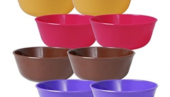 Wonder Prime Sigma 300 Microwave Safe Multipurpose Plastic Bowl Set, 8 Pc Mixing Bowl 300 Ml, Yellow Brown Violet Red Color, Made In India, Kbs02009