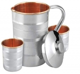 Bronzerr 1.7 Litter Pure Copper Steel Jug With 2 Copper Steel Glasses (200Ml Each)
