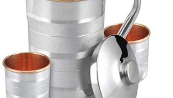 Bronzerr 1.7 Litter Pure Copper Steel Jug With 2 Copper Steel Glasses (200Ml Each)