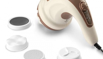 Lifelong Llm27 Corded Electric Handheld Full Body Massager With 4 Massage Heads & Variable Speed Settings For Pain Relief & Relaxation|Handheld Full Body Massager For Home (1 Year Warranty, Brown)