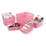 Cello Style Knit Basket Without Lid, Set Of 5, Pink,Plastic
