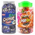 Mahak Kandiez Coconut Candy Jar & Popon Lollipop Jar / Combo Pack Of 2 Flavor / Party Pack