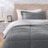 Amazonbasics Micromink Sherpa Comforter Set – Twin, Charcoal – With Pillow Cover