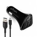 Ptron Bullet 3.1A Fast Charging Car Charger, 3 Usb Port, Fire Resistant, Lightweight, & Compact Car Charger For All Mobiles With Micro Usb Cable (Black)