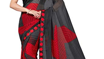 Ishin Poly Georgette Black Printed Women’S Saree/Sari With Lace