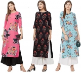Gosriki Women’S Crepe Kurta (Three-Combo-51_S_Pink/ Black/ Blue_Small)