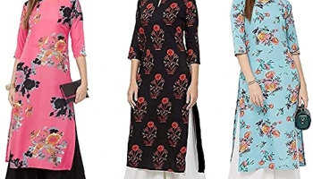 Gosriki Women’S Crepe Kurta (Three-Combo-51_S_Pink/ Black/ Blue_Small)