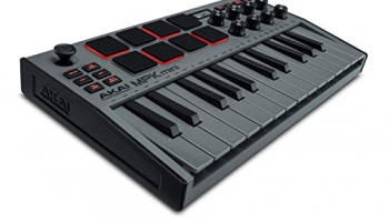 Akai Professional Mpk Mini Mk3 G 25 Key Usb Midi Keyboard Controller With 8 Backlit Drum Pads, 8 Knobs And Music Production Software Included Grey,Mpkmini3