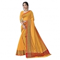 Sidhidata Textile Women’S Cotton Blend Saree With Unstitched Blouse Piece (Dev Yellow_Yellow_Free Size)