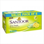 Santoor Aloe Fresh Soap, 125G (Pack Of 6) With Aloe Vera And Lime