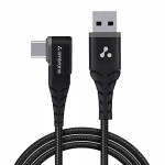 Ambrane 60W / 3A Type C Fast Charging Unbreakable 1.5M L Shaped Braided Cable, Pd Technology, 480Mbps Data Transfer For Smartphones, Tablet, Laptops & Other Type C Devices (Ablc10, Black)