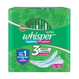 Whisper Ultra Hygiene+Comfort 3 Smart Layers With Soft Wings Sanitary Pads For Women, Xl+ 50 Napkins