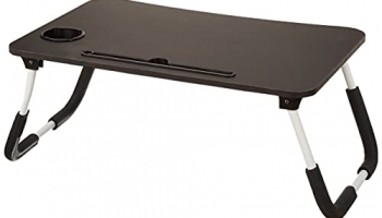 Amazon Brand – Solimo Mira Multi-Purpose Laptop Table With Cup Holder (Black, Wood, Pack Of 1)