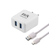 Flix (Beetel) Bolt 2.4 12W Dual Usb Smart Charger, Made In India, Bis Certified, Fast Charging Power Adaptor With 1 Meter Usb To Type C Cable For Cellular Phones (White)(Xwc-64D)