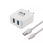 Flix (Beetel) Bolt 2.4 12W Dual Usb Smart Charger, Made In India, Bis Certified, Fast Charging Power Adaptor With 1 Meter Usb To Type C Cable For Cellular Phones (White)(Xwc-64D)