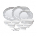 Larah By Borosil – Tiara Series, Black Grey Cone, 33 Pcs, Opalware Dinner Set, White