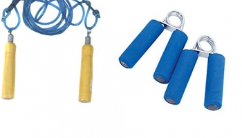 Simran Sports Wooden Skipping Rope & Hand Gripper, Yellow