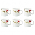 Larah By Borosil Red Lily Opalware Mug Set, 6 Piece, White, 180 Ml