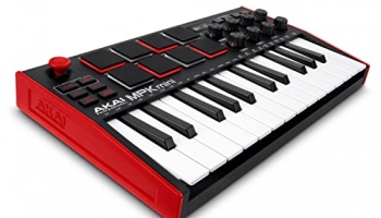 Akai Professional Mpk Mini Mk3 25 Key Usb Midi Keyboard Controller With 8 Backlit Drum Pads, 8 Knobs And Music Production Software Included, Red&Black Mpkminimkiii