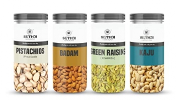 Sethji Fresh And Healthy Raw Nuts And Dry Fruits Combo Pack | Almond, Cashew, Raisin, Pistachio Jar, 100Gm Each(Pack Of 4) | Dry Fruits In Fresh Items Combo