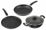 Cresta Aluminium 3 Piece Cookware Set With Lid (Gas Stove Compatible), Sparkle Black