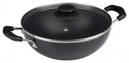 Cresta Aluminium Gas Stove Compatible Flat Base Kadai ( 23.5 Cm, Black )