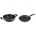 Cresta Aluminium Flat Base Kadai (24Cm, Gas Stove Compatible) Aluminium Fry Pan (24Cm, Gas Stove Compatible), Sparkle Black