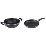 Cresta Aluminium Flat Base Kadai (24Cm, Gas Stove Compatible) Aluminium Fry Pan (24Cm, Gas Stove Compatible), Sparkle Black