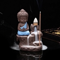 Ecraftindia Meditating Blue Monk Buddha Smoke Backflow Cone Incense Holder With 10 Smoke Backflow Scented Cone Incenses