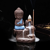 Ecraftindia Meditating Blue Monk Buddha Smoke Backflow Cone Incense Holder With 10 Smoke Backflow Scented Cone Incenses