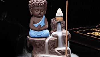 Ecraftindia Meditating Blue Monk Buddha Smoke Backflow Cone Incense Holder With 10 Smoke Backflow Scented Cone Incenses