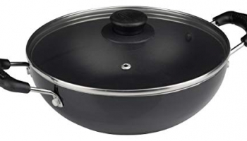Cresta Aluminium Gas Stove Compatible Flat Base Kadai ( 23.5 Cm, Black )