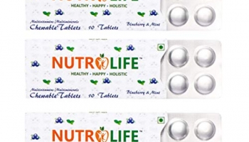 Nutrolife Multivitamin/Multi Minerals Chewable Tablets 10 Pcs Per Strips Pack Of 3 Strips (30 Tablets) Blueberry+Mint Flavour