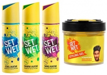 Set Wet Deodorant Spray Perfume, 150Ml (Cool, Charm And Swag Avatar Pack Of 3) And Set Wet Hair Gel Ultimate Hold, 250Ml