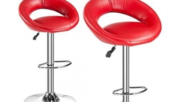 Da Urban® Smiley Pack Of 2 Height Adjustable & Revolving Bar Stool / Kitchen Chair (Red)