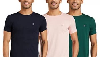 Cazibe Men’S Plain Regular Fit T-Shirt (Pack Of 3) (Cz11101_Navy/Shadow Green/Pink L)