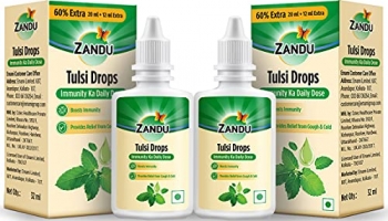Zandu Tulsi Drops – 60% Extra With 2X Immunity, Experience The Magic Of Multiple Benefits Of Tulsi | A Natural Immunity Booster For Good Health | Powerful Cough & Cold Relief Drops – 32Ml (Pack Of 2)