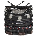 Shining Diva Fashion Stylish Multi Strand Leather Bracelet For Men (Black, 9904B)