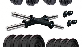 Kore Pvc-Dm 16 Home Gym Dumbbells Kit (20 Kg, 3Kg X 4 Plates + 2Kg X 4 Plates), Black, Adjustable