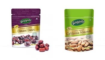 Happilo Premium International Omani Dates, 250G (Pack Of 1) And Happilo 100% Natural Premium Californian Almonds, 200G