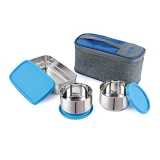 Cello Steel King 3 Stainless Steel Lunch Box, Blue (Capacities – 250Ml, 250Ml, 650Ml)