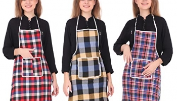 Glun Cotton Kitchen Multi Colour Apron With Front Pocket – Set Of 3(Color And Design May Vary)